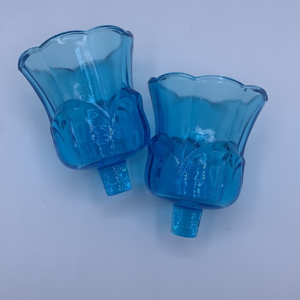Vintage Homco Turquoise Blue Lotus Tulip Peg Votive Candle Holders